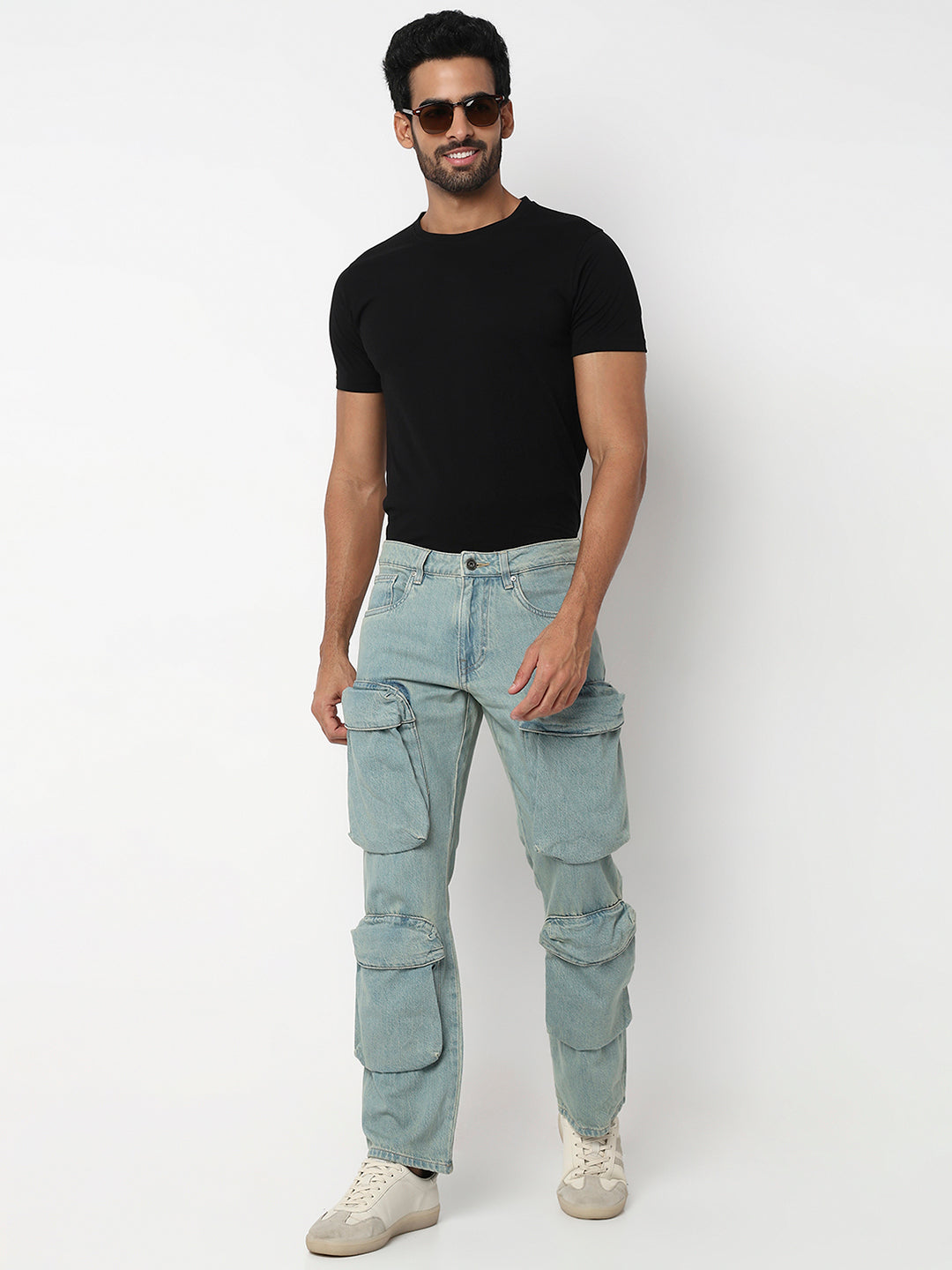 Men Jeans Relaxed Fit Blue Mid Rise