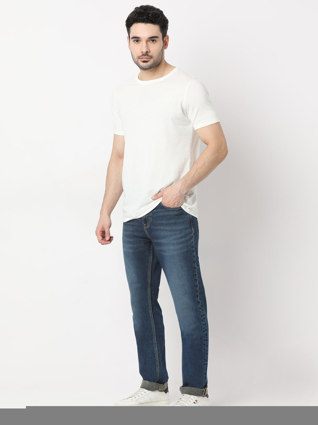 Spykar Dark Blue Regular Fit Mid Rise Jeans For Men