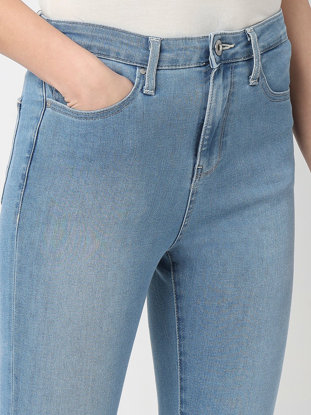 Spykar Light Blue High Rise Super Skinny Fit Casual Jeans For Women