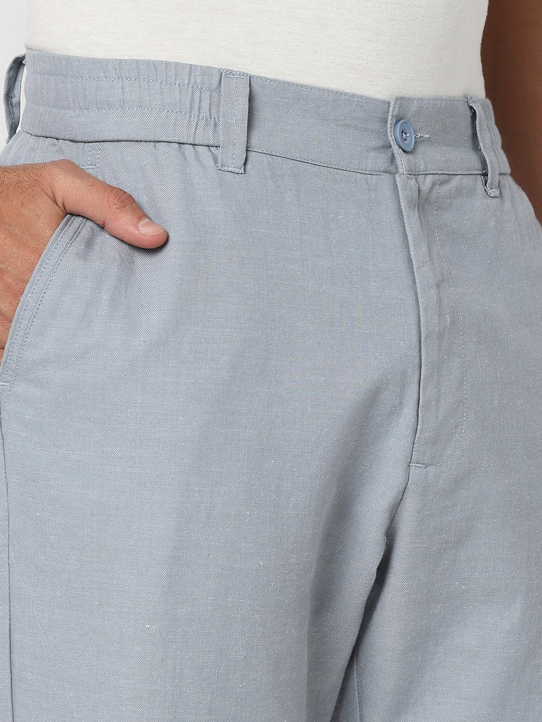 Men Trouser Regular Fit Grey Mid Rise