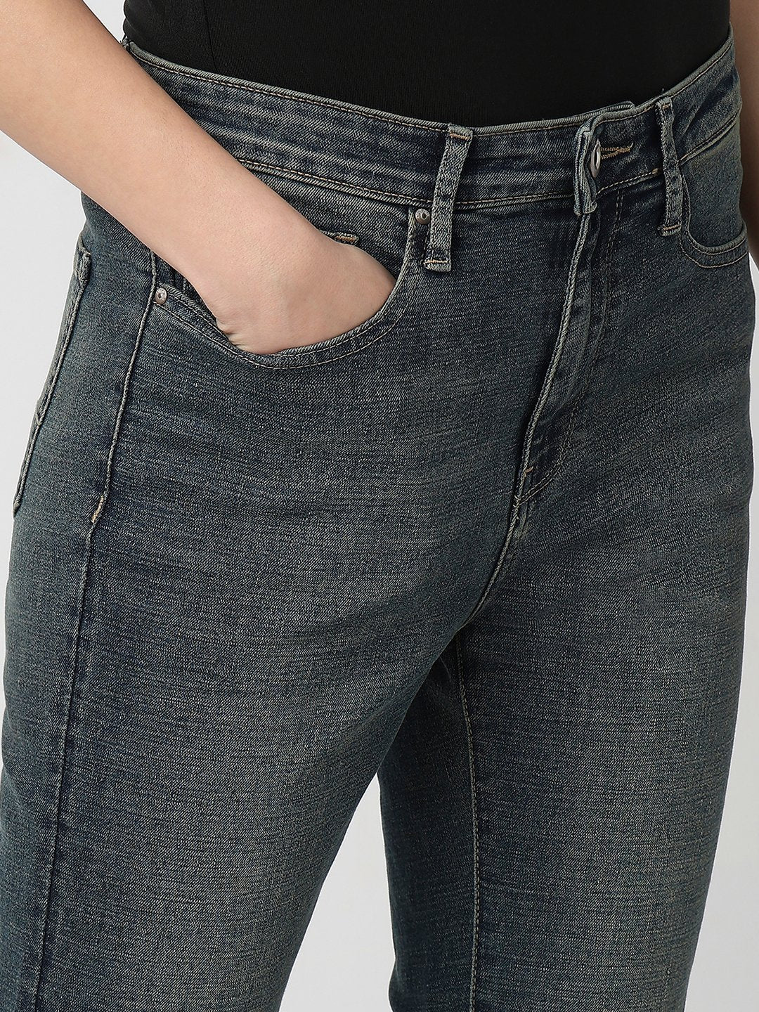 Spykar Vintage Blue High Rise Boot Cut Fit Casual Jeans For Women