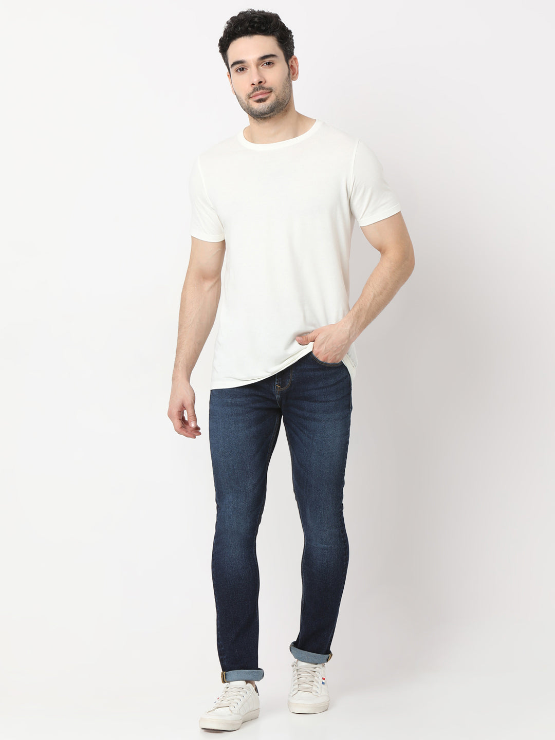 Spykar Dark Blue Skinny Fit Low Rise Jeans for Men