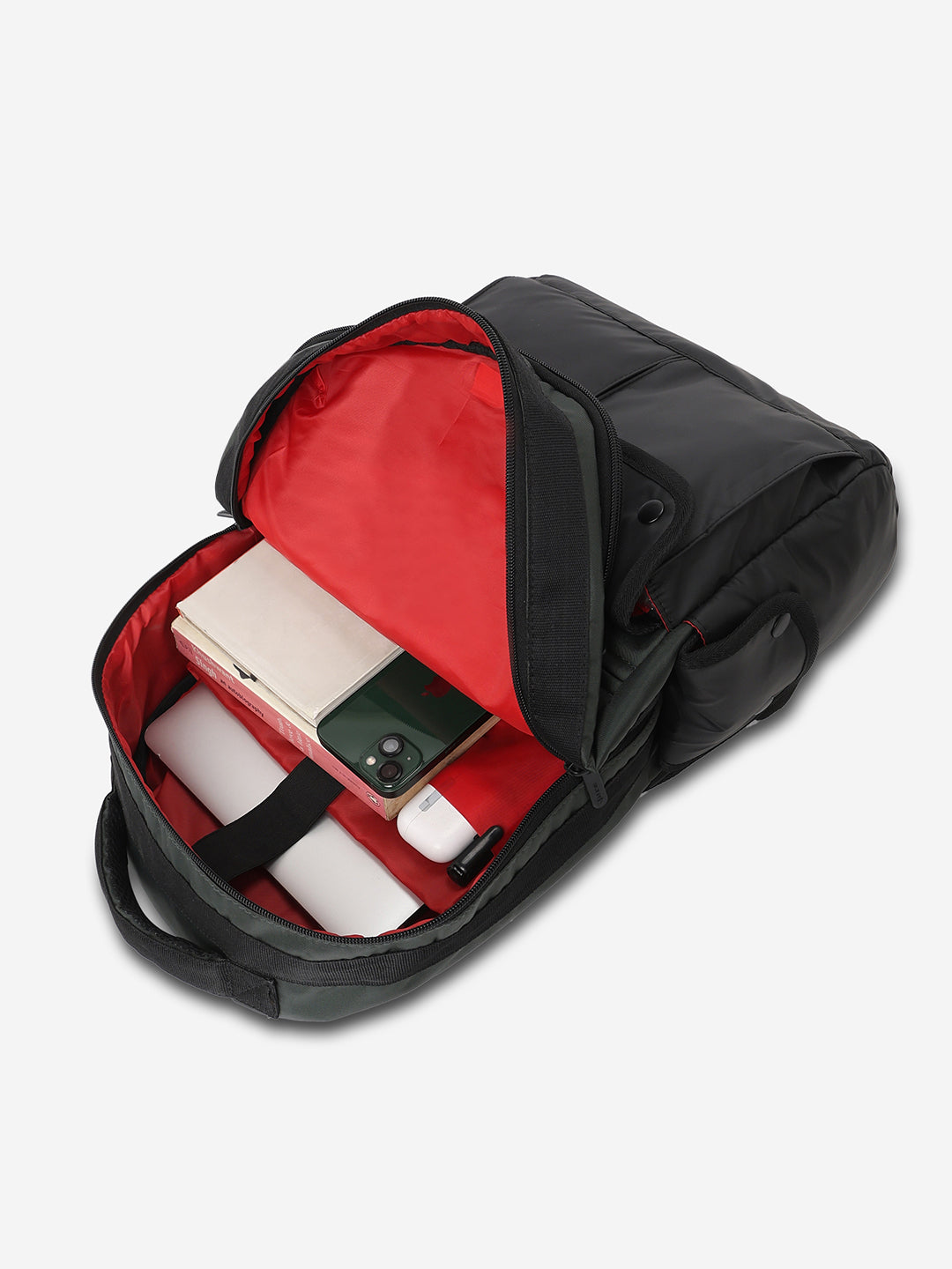 Unisex Black & Olive Polyester Backpack