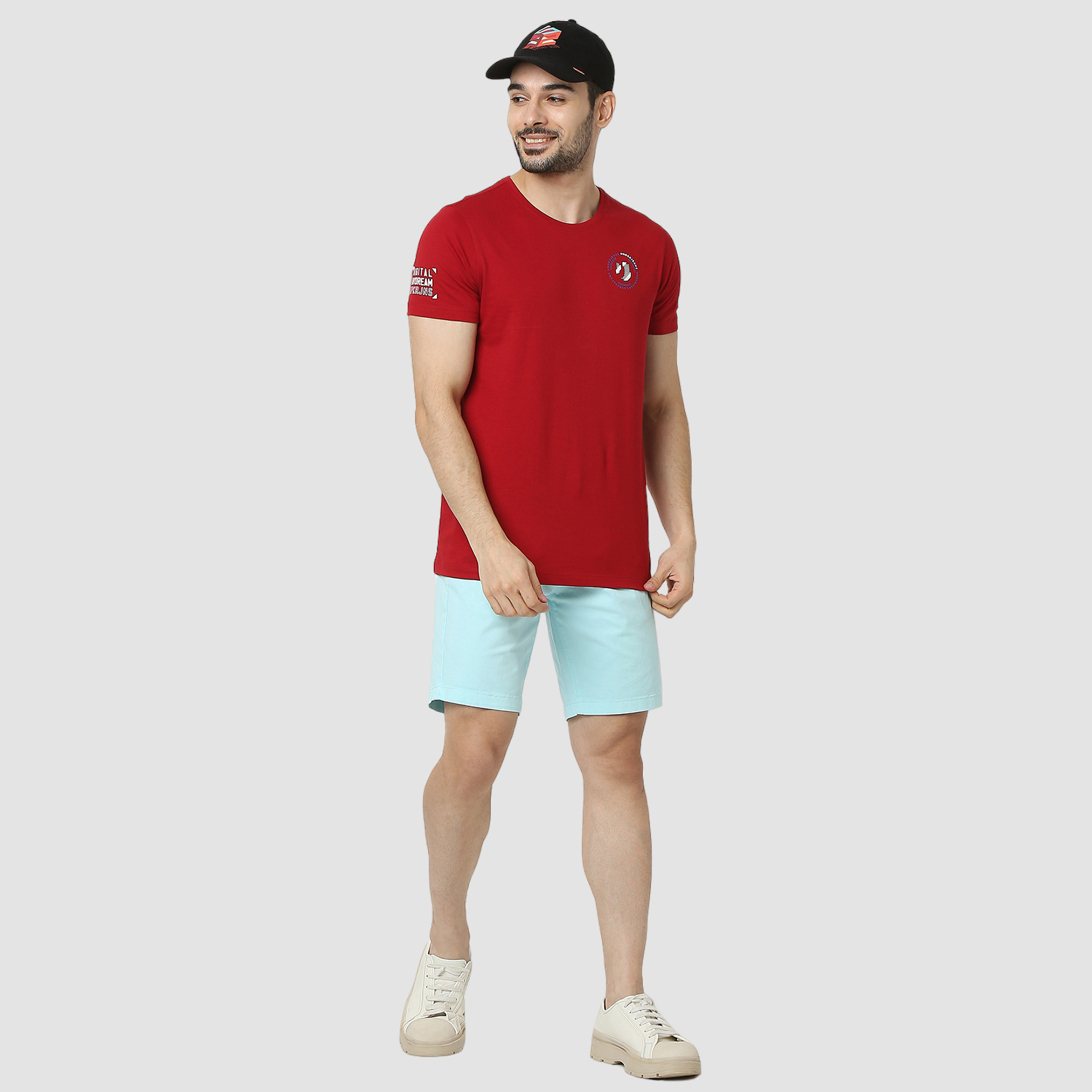 Spykar Aqua Blue Mid Rise Straight Fit Casual Shorts For Men