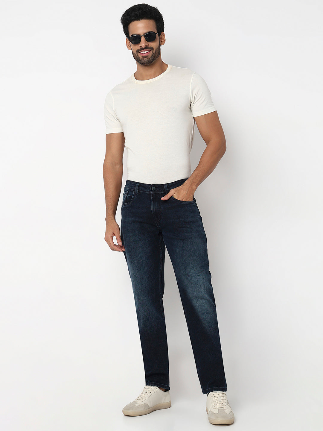 Spykar Dark Blue Mid Rise Comfort Fit Casual Jeans For Men