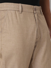 Men Trouser Regular Fit Khaki Mid Rise