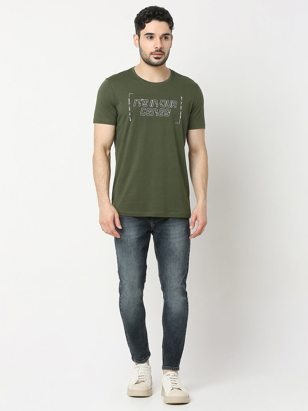 Underjeans by Spykar Men Premium Olive T-shirt