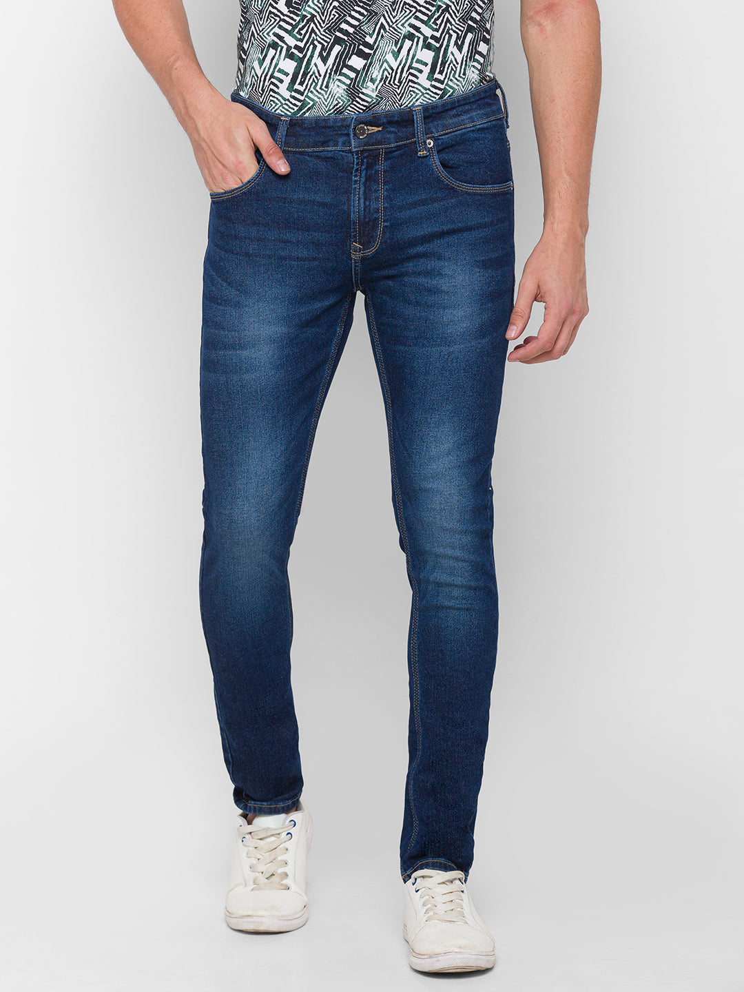 Spykar Men Blue Cotton Super Slim Fit Tapered Length Jeans (Super Skinny)