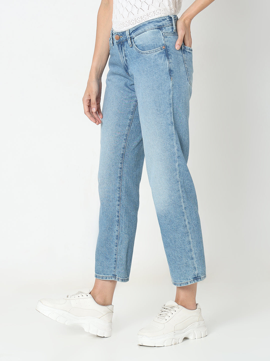 Spykar Low Rise Straight Fit Blue Jeans for Women