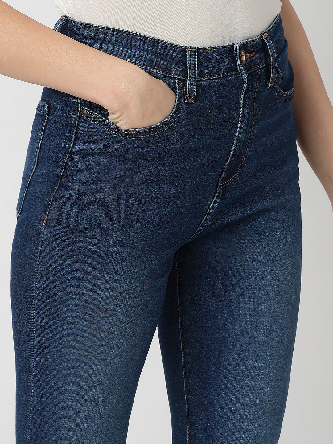 Spykar Dark Blue High Rise Super Skinny Fit Casual Jeans For Women