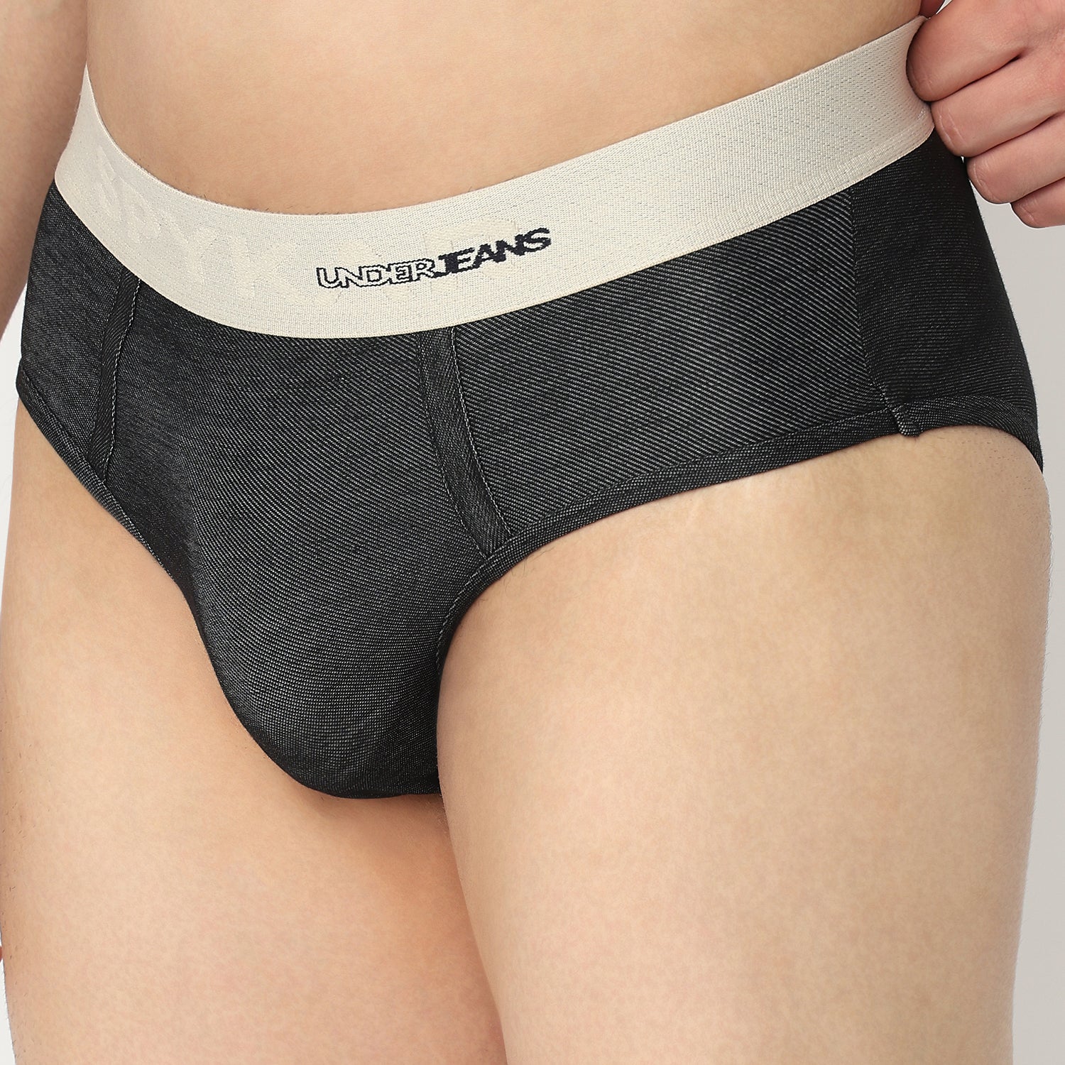 Underjeans by Spykar Men Dark Denim Black Regular Fit Ultrasoft Briefs