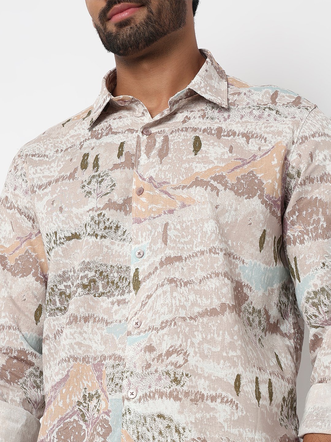 Men Taupe Beige Slim Fit Casual Shirt