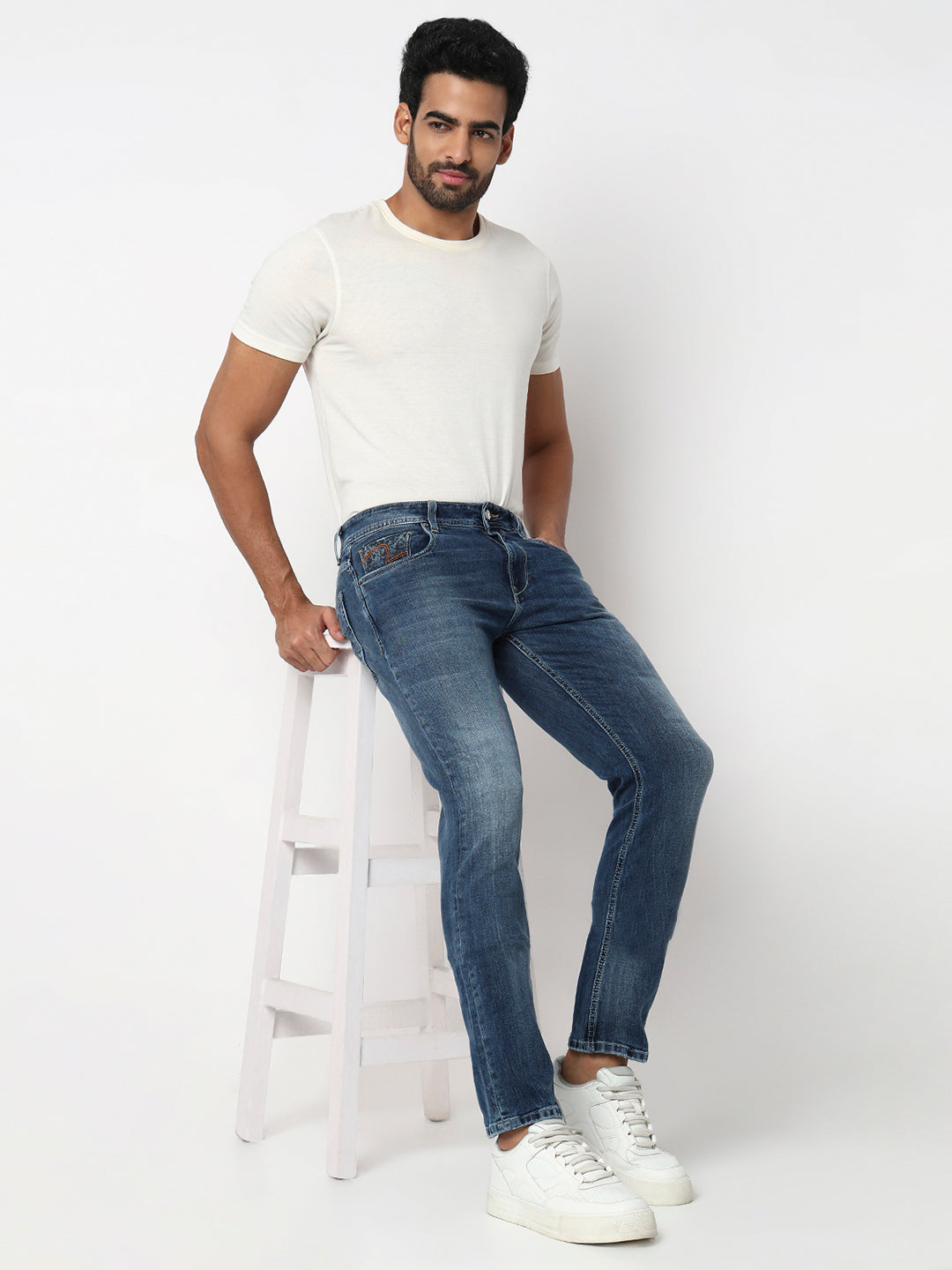 Men Jeans Comfort Fit Blue Mid Rise