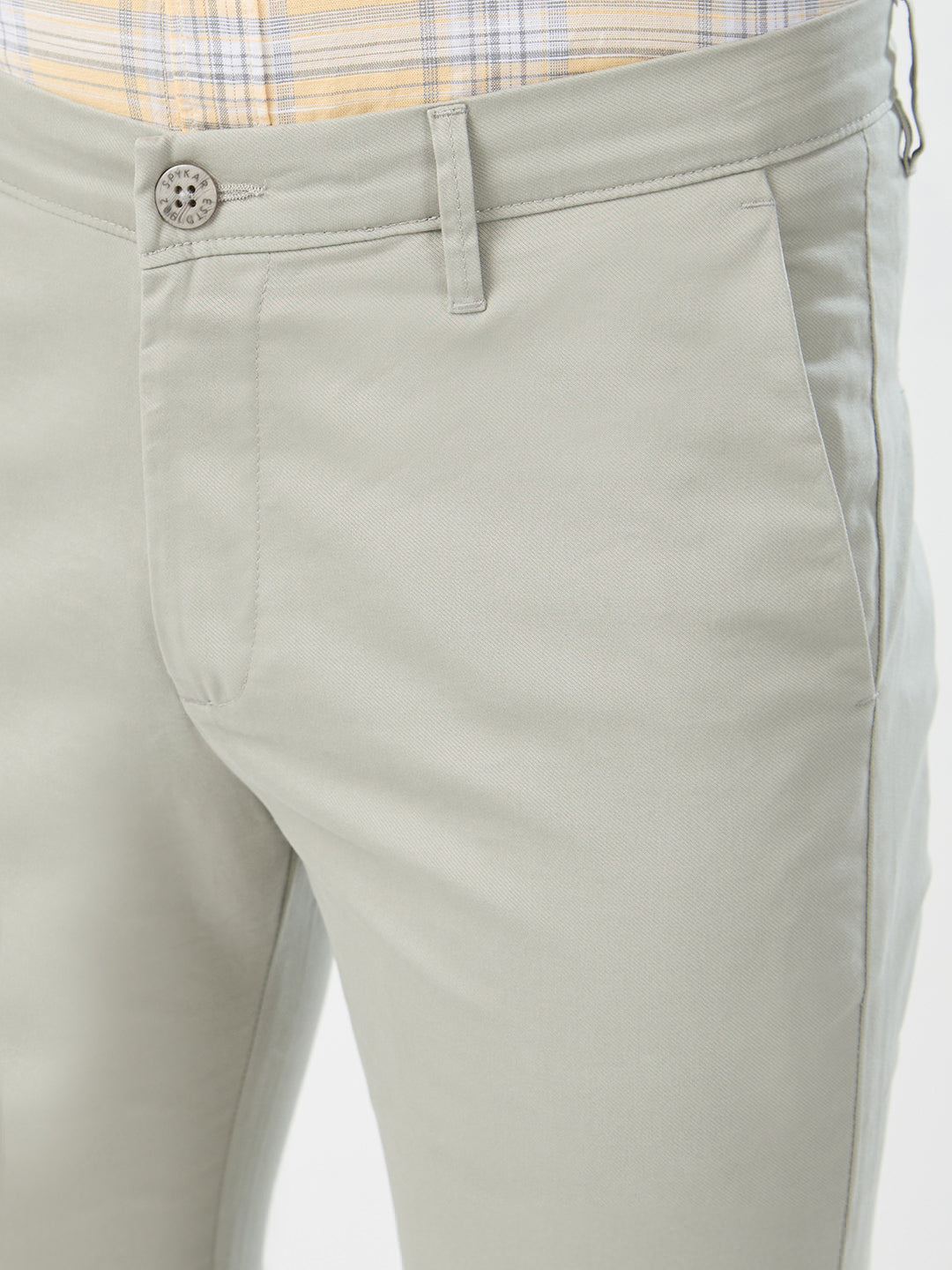 Spykar Granite Green Slim Fit Mid Rise Trousers For Men