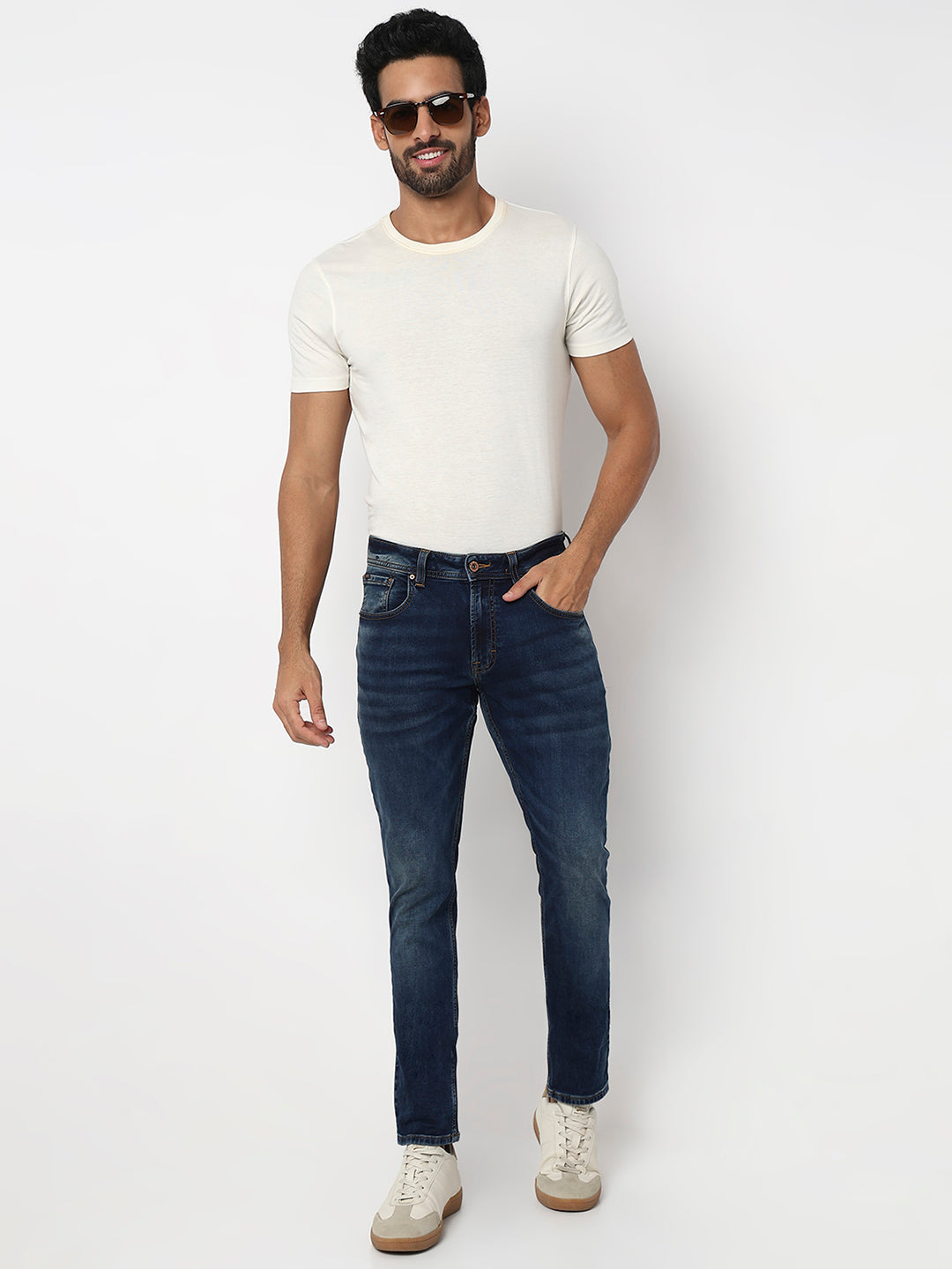 Men Jeans Regular Fit Dark Blue Mid Rise