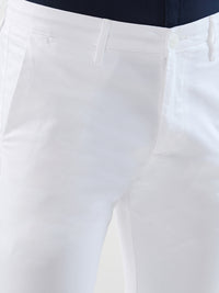Men Trouser Slim Fit White Mid Rise