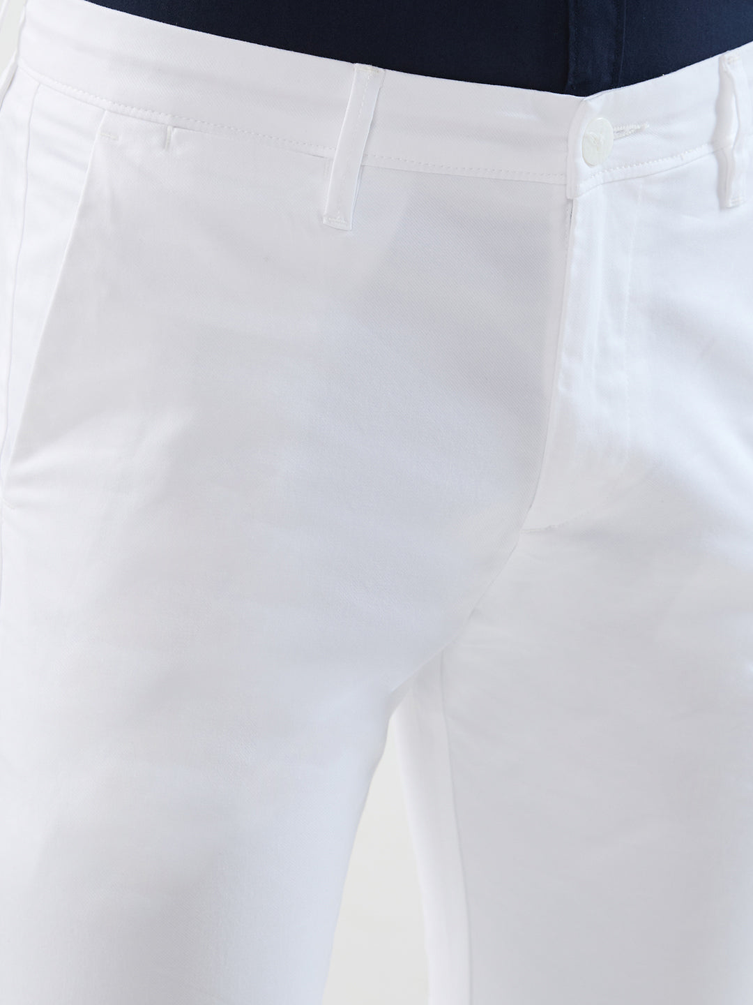 Men Trouser Slim Fit White Mid Rise