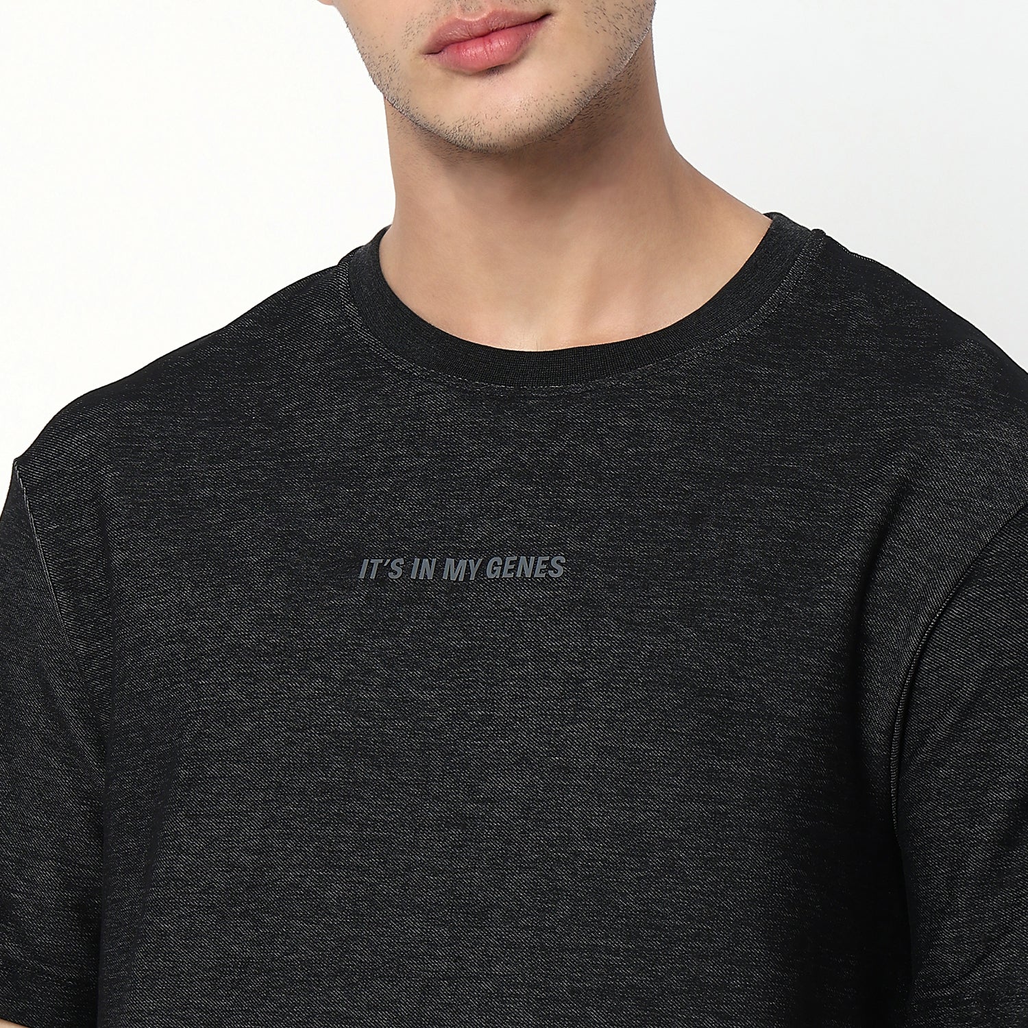 UnderJeans by Spykar Men Basic Dark Denim Black Oversized T-Shirts