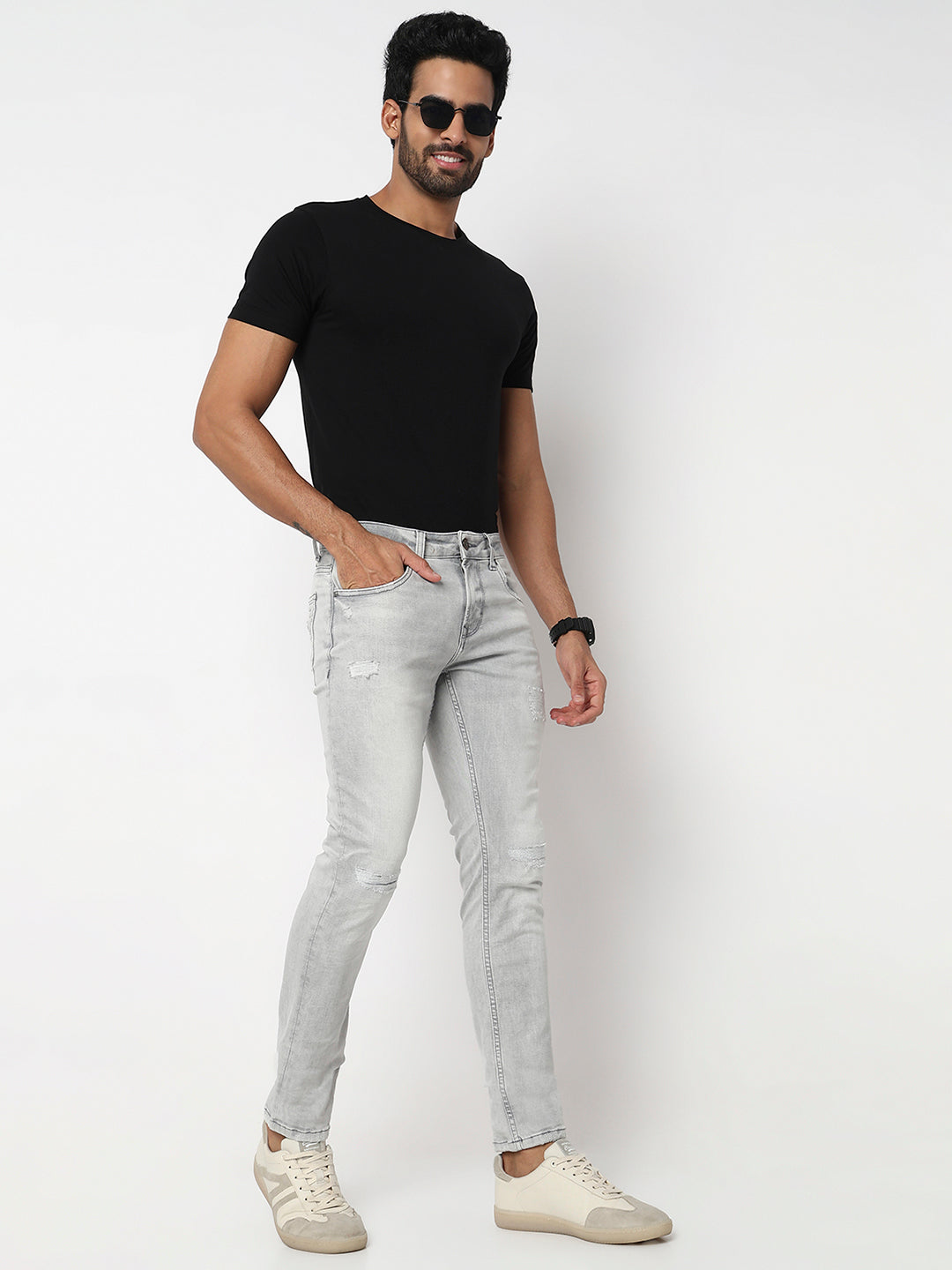 Spykar Light Grey Low Rise Slim Fit Casual Jeans For Men