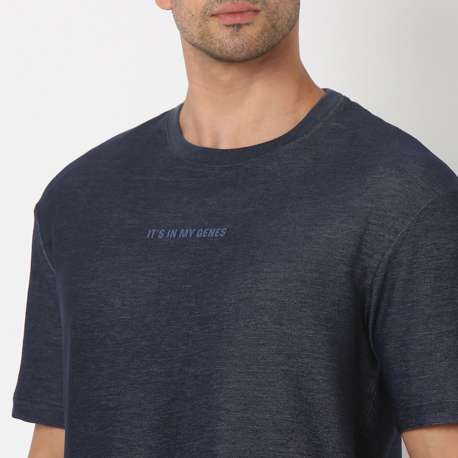 UnderJeans by Spykar Men Basic Dark Denim Blue Oversized T-Shirts