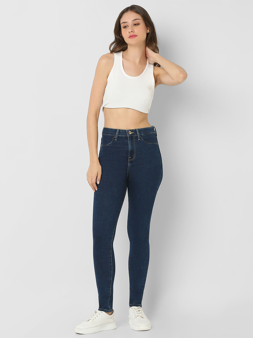 Spykar Dark Blue Super Slim Fit High Rise Jeans For Women