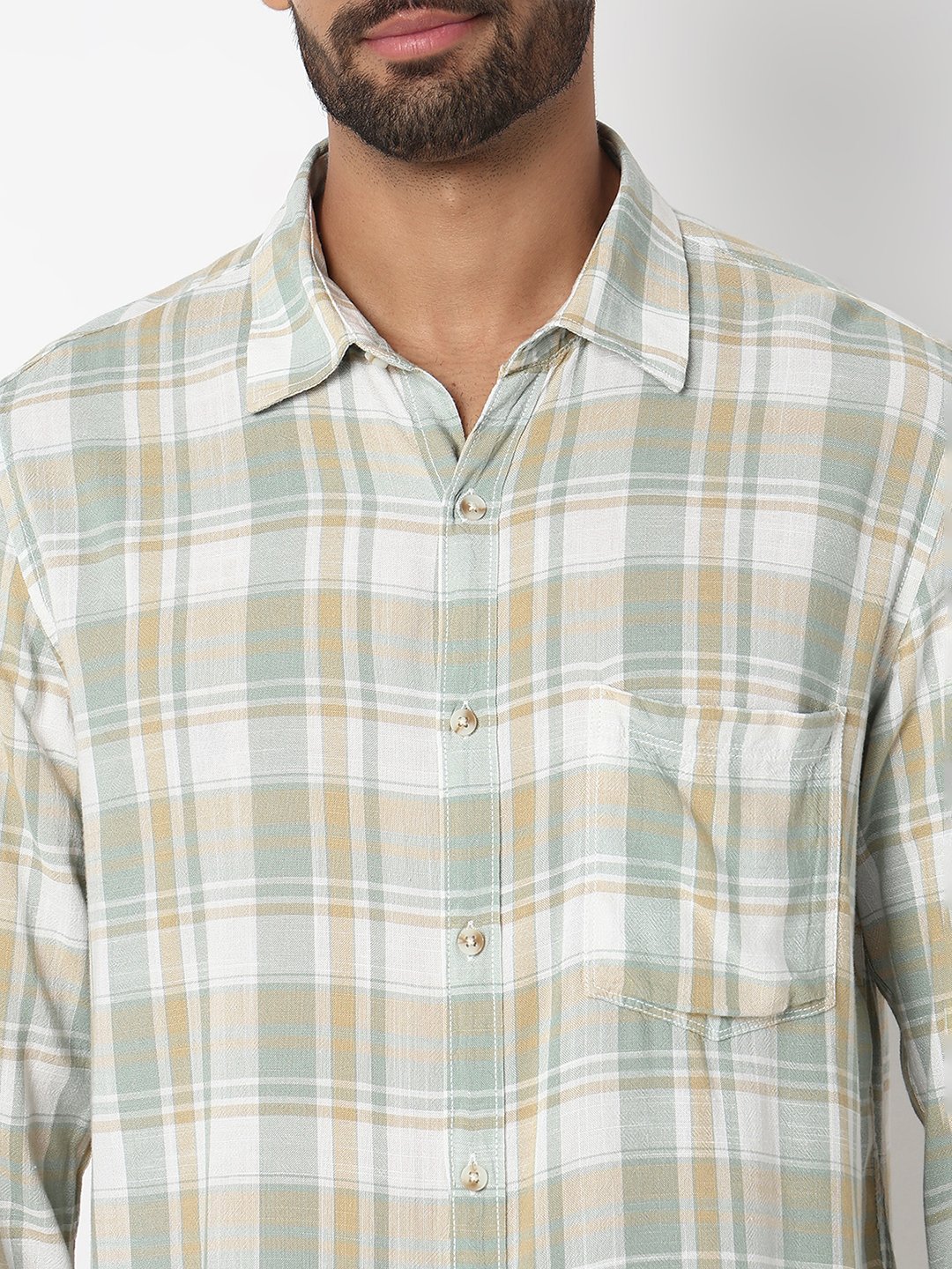 Spykar Granite Green Slim Fit Casual Shirts For Men