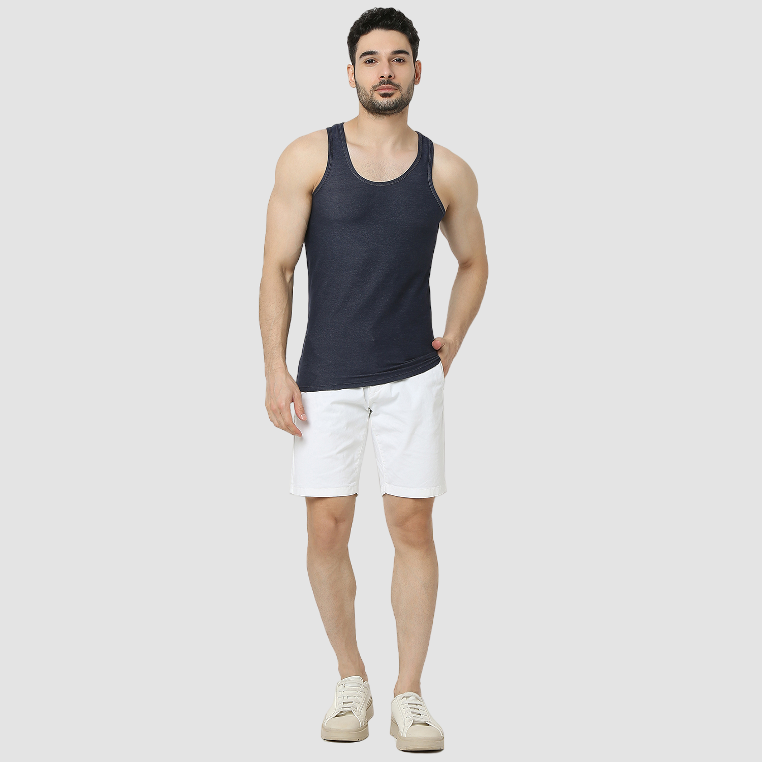 Spykar White Mid Rise Straight Fit Casual Shorts For Men