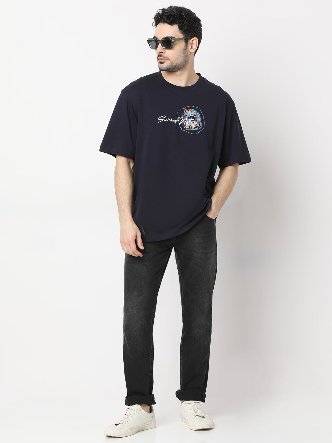 Men T-Shirt Navy Blue Comfort Fit