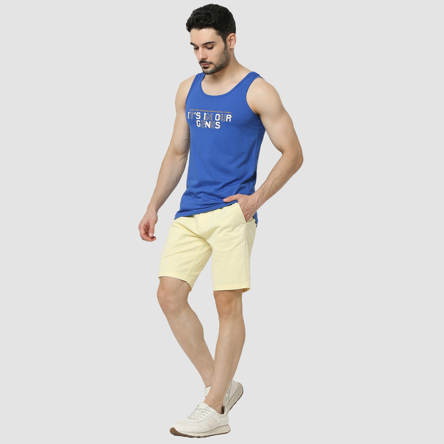 Spykar Butter Yellow Mid Rise Straight Fit Casual Shorts For Men