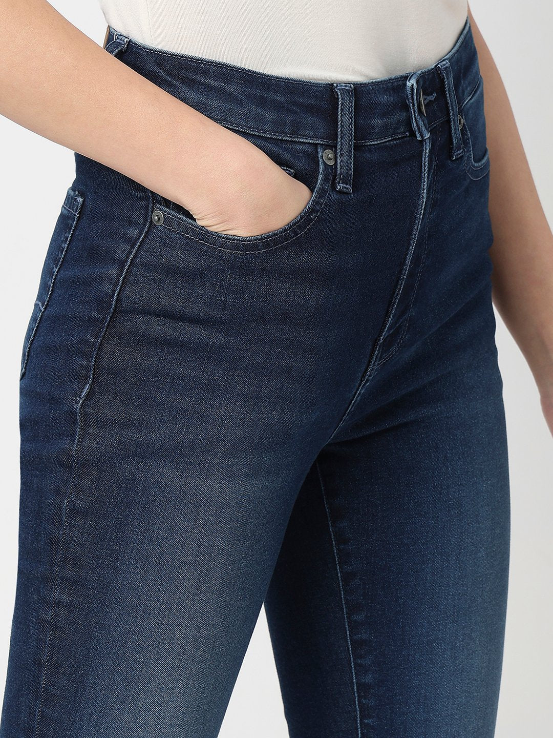 Spykar Dark Blue High Rise Boot Cut Fit Casual Jeans For Women