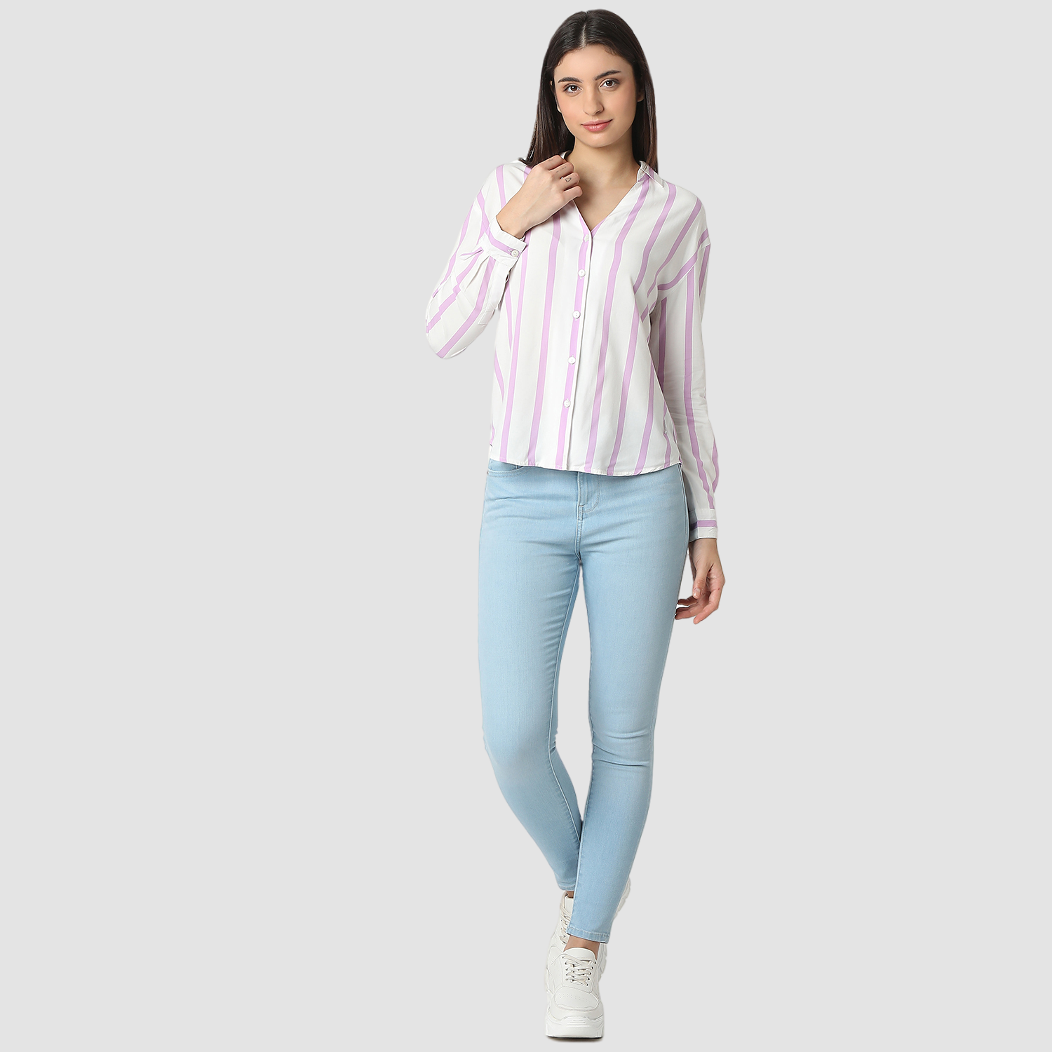 Spykar Digital Lavender Regular Fit Casual Shirts For Women