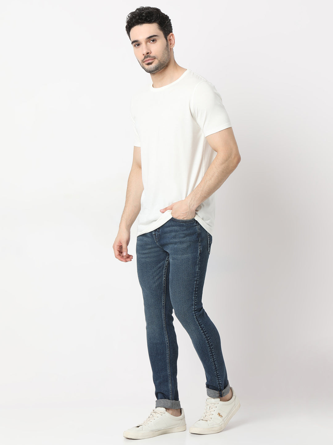 Spykar Dark Blue Skinny Fit Low Rise Jeans For Men