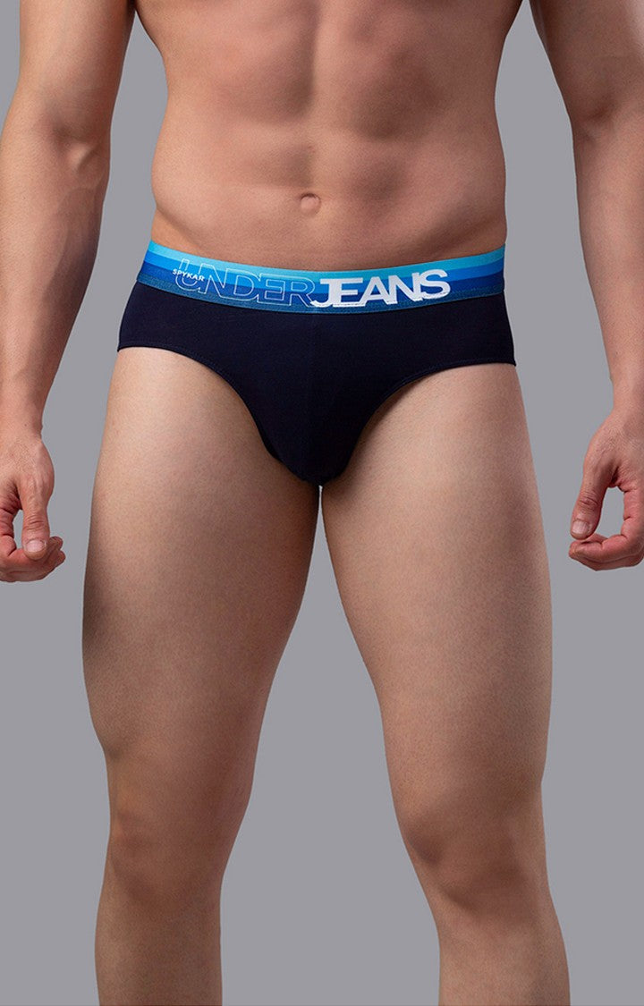 Navy Cotton Brief For Men Premium- Underjeans By Spykar