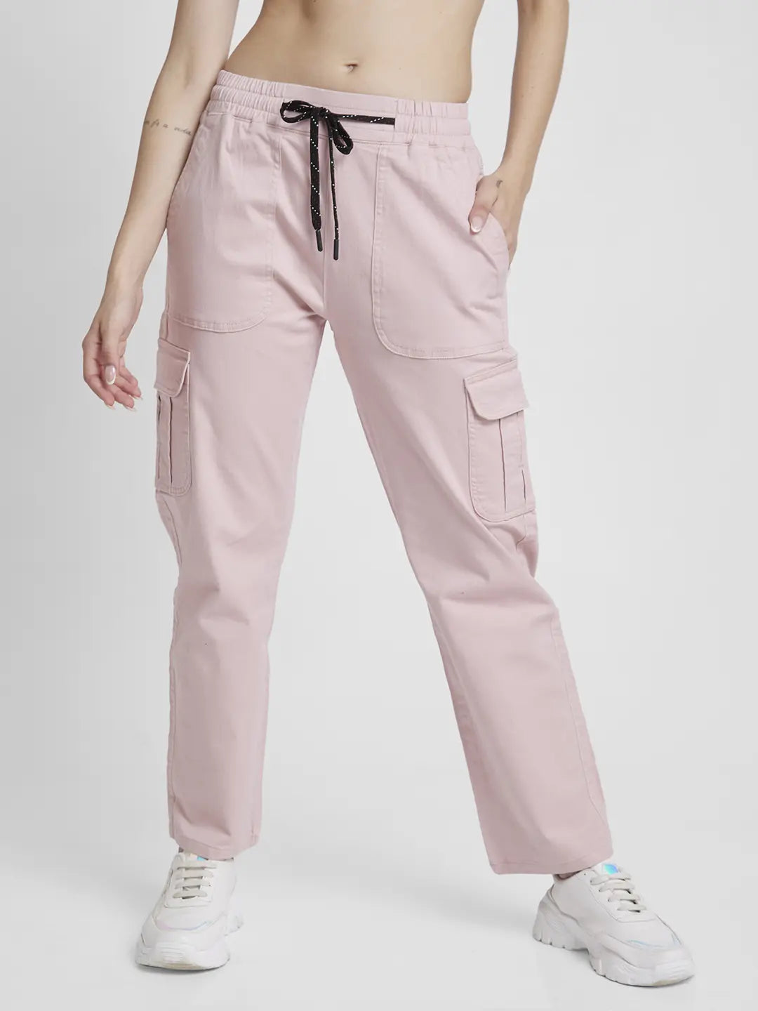 Spykar Women Pink Blended Regular Fit Ankle Length Cargo Trackpant