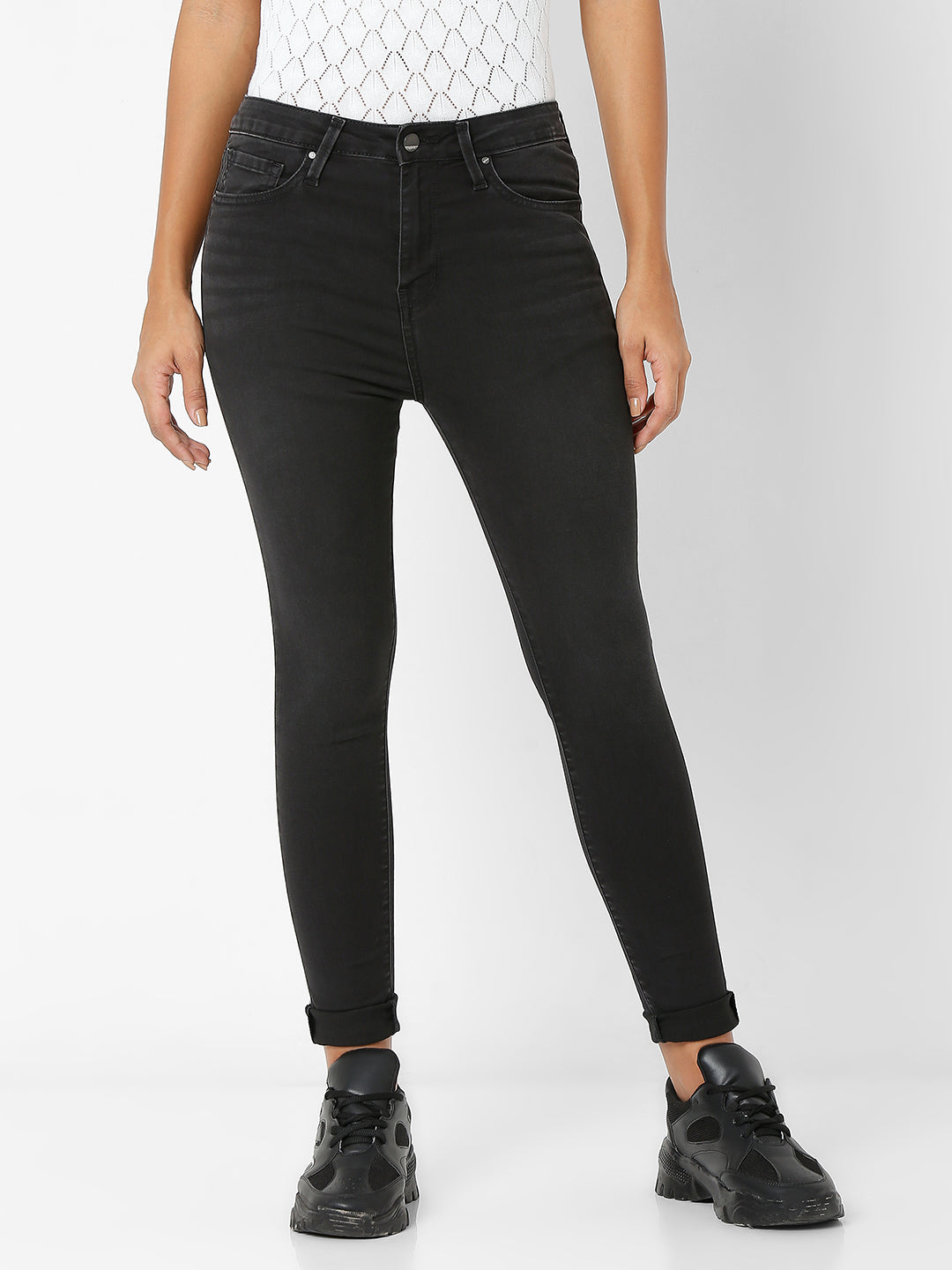 Spykar Women Black Cotton Super Skinny Fit Ankle Length Jeans (Alexa)