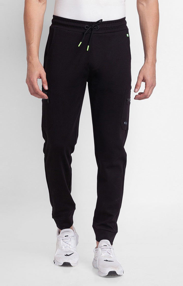 Spykar Black Cotton Slim Fit Trackpant For Men