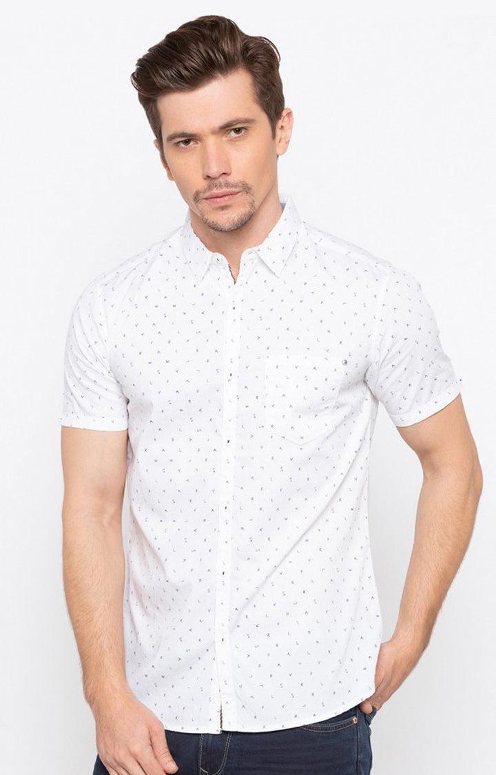 Spykar Men'S White Cotton Printed Casual Shirts