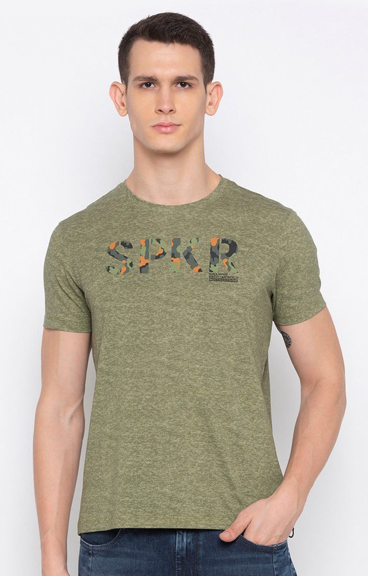 Spykar Green Cotton Slim Fit T-Shirt For Men