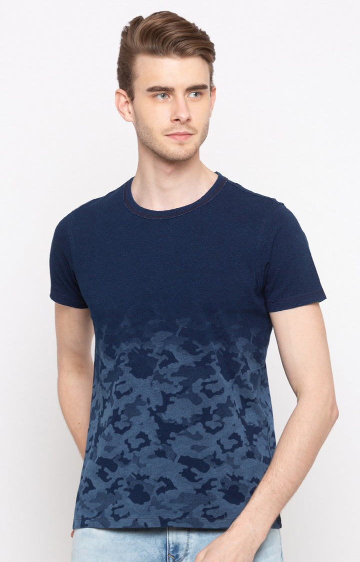 Spykar Indigo Printed Slim Fit Men T-Shirts