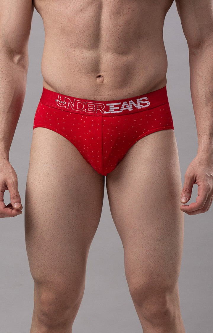 Red Cotton Brief For Men Premium- Underjeans By Spykar