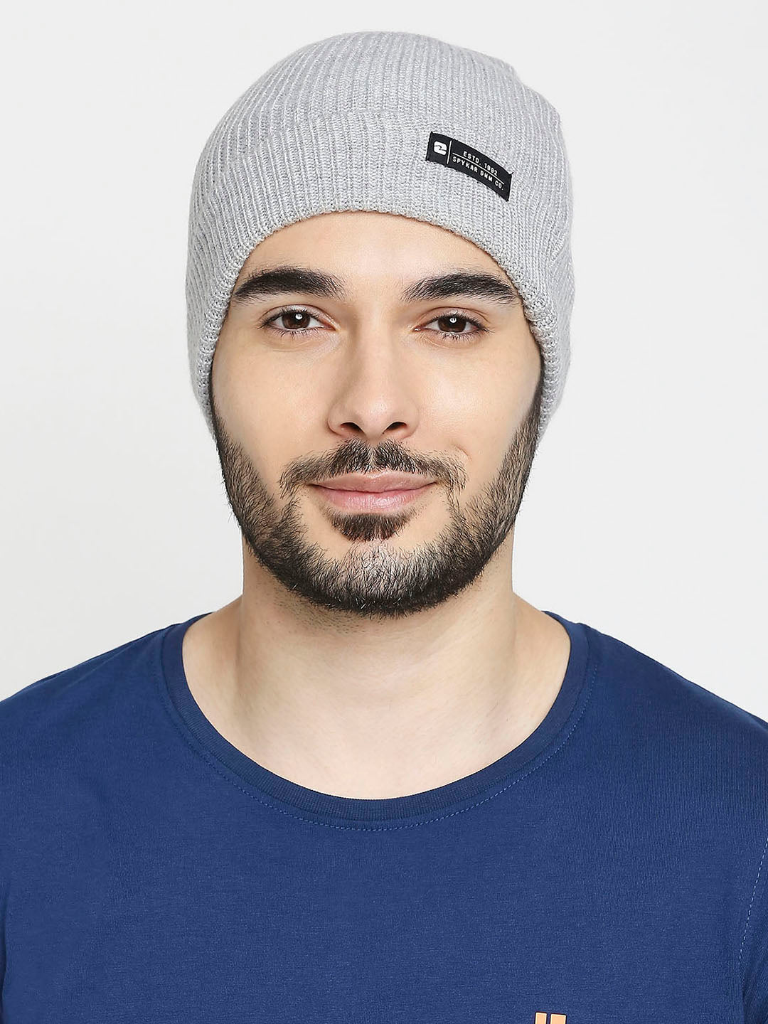 Spykar Grey Cotton Beanie Cap