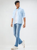 Men Jeans Boot Cut Light Blue Mid Rise