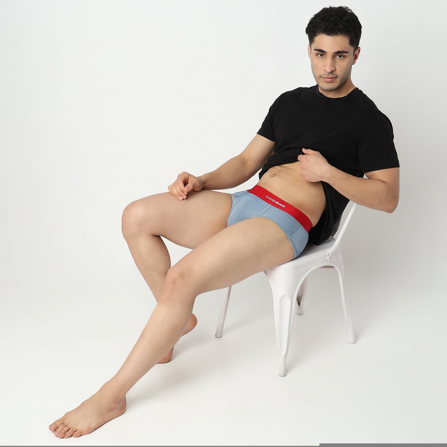 Underjeans by Spykar Men Red Mid Denim Blue Regular Fit Ultrasoft Briefs