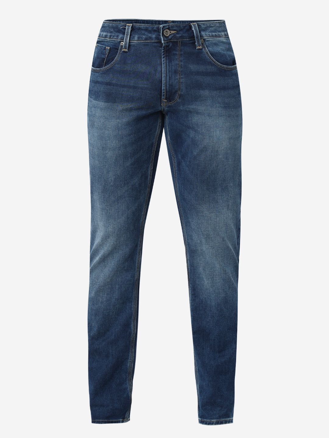 Men Jeans Regular Fit Dark Blue Mid Rise