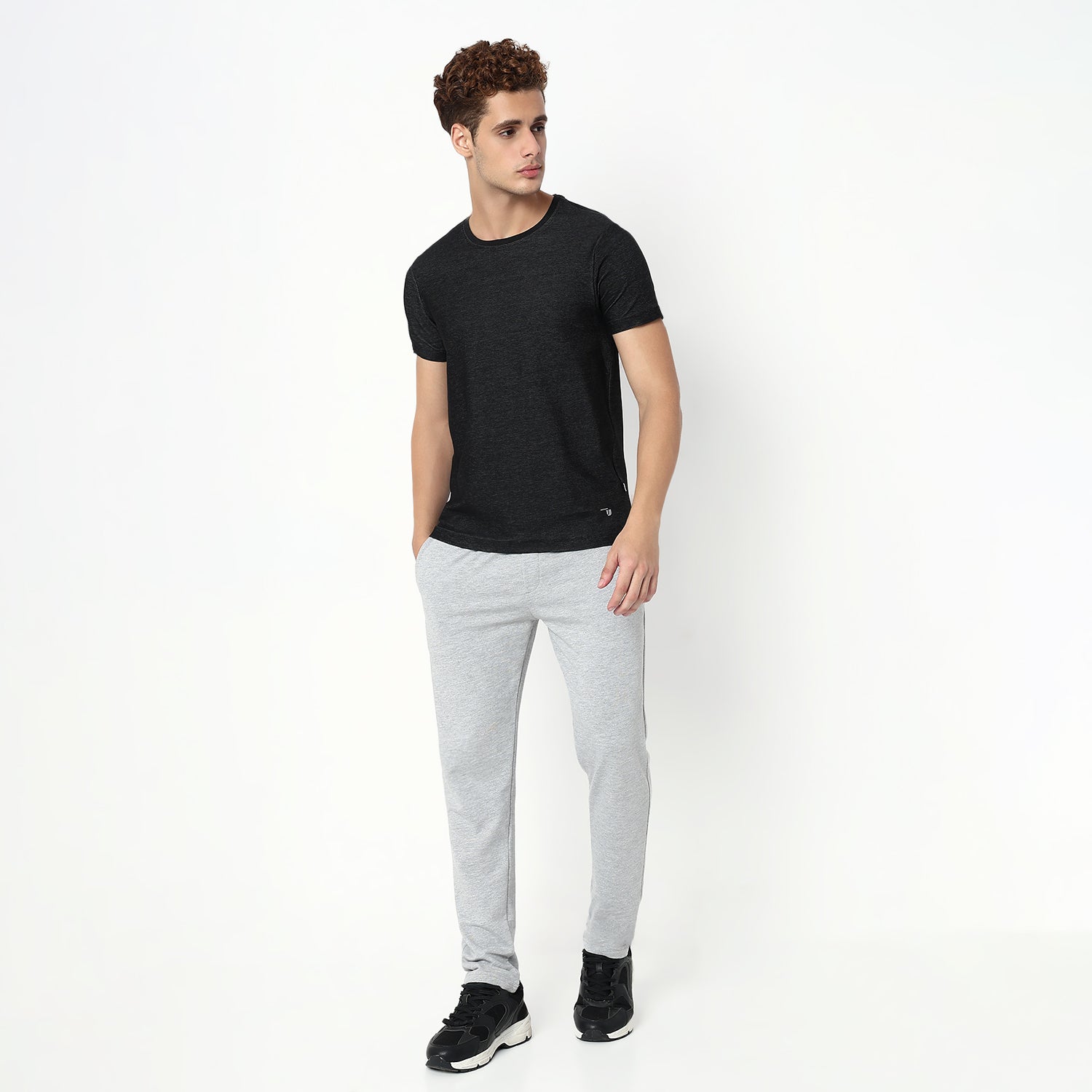UnderJeans by Spykar Men Basic Dark Denim Black Slim Fit T-Shirts