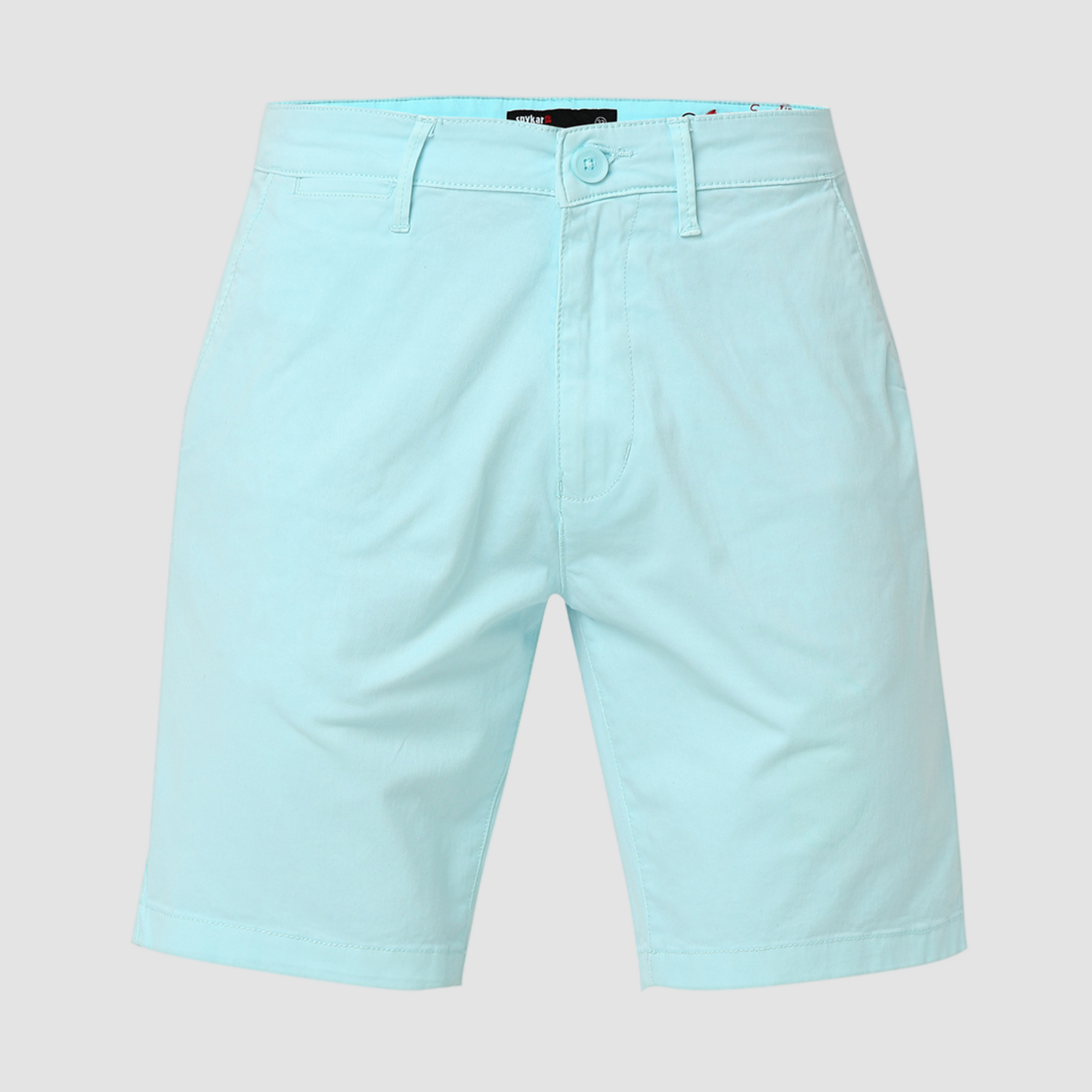Spykar Aqua Blue Mid Rise Straight Fit Casual Shorts For Men