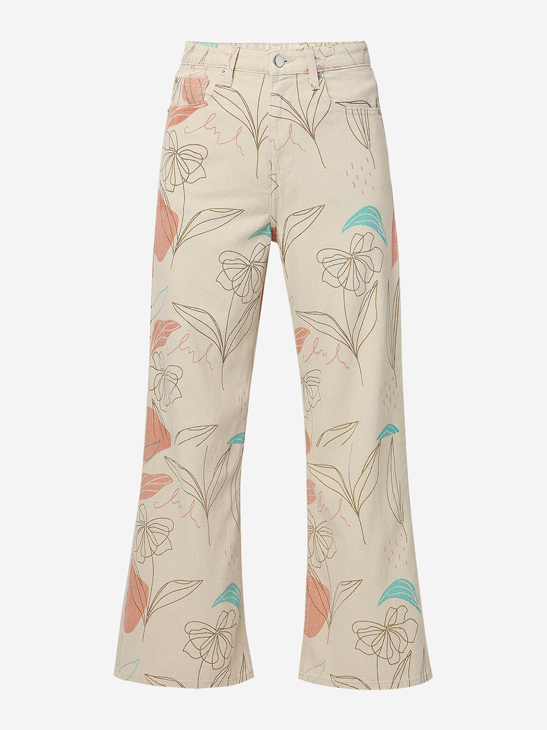 Spykar Ecru High Rise Wide Leg Casual Jeans For Women