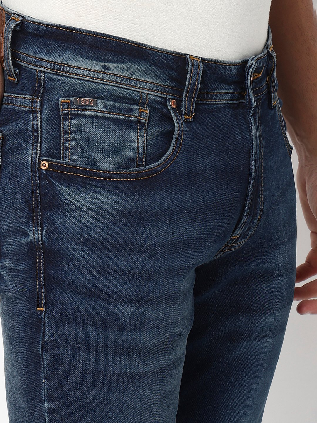 Men Jeans Regular Fit Dark Blue Mid Rise
