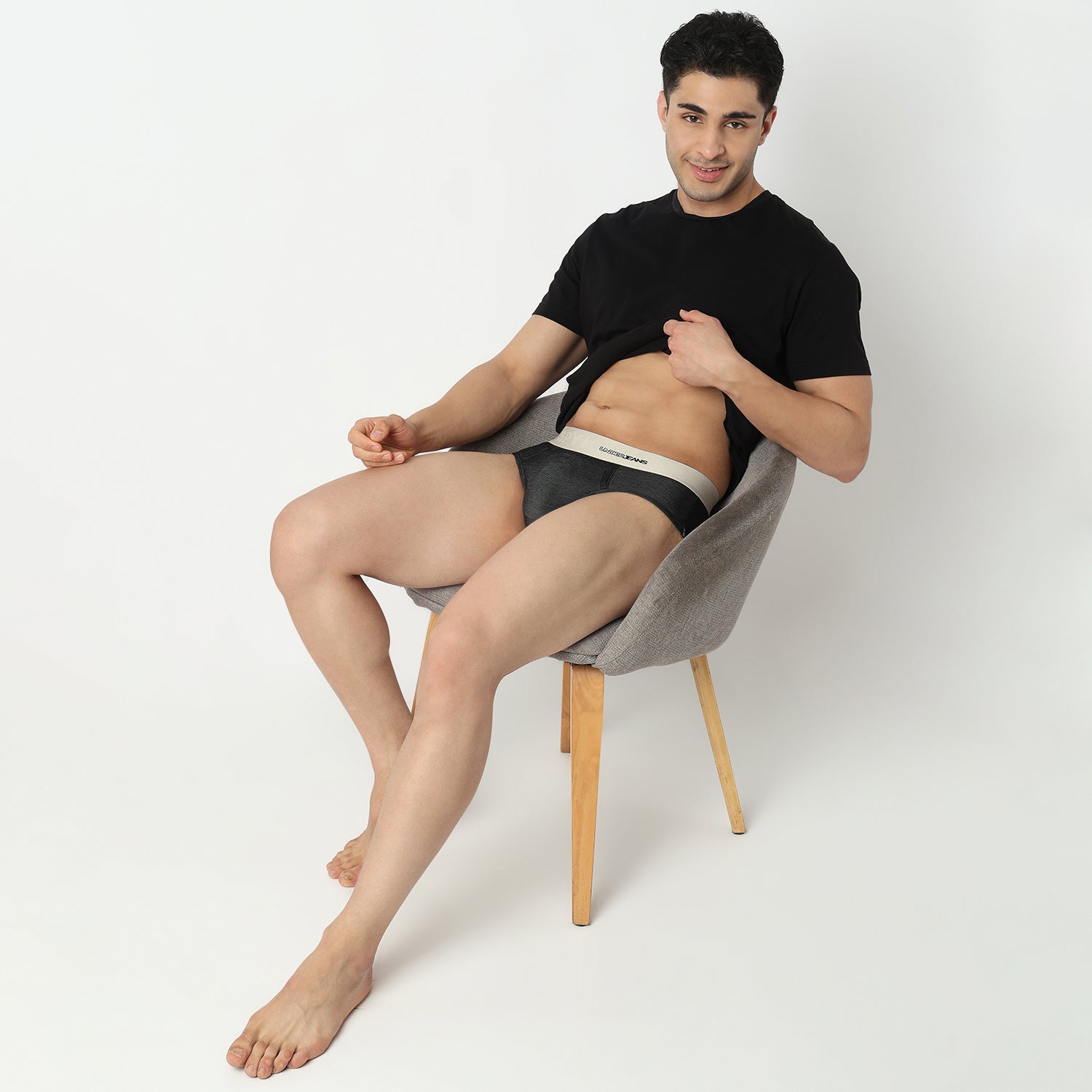 Underjeans by Spykar Men Dark Denim Black Regular Fit Ultrasoft Briefs