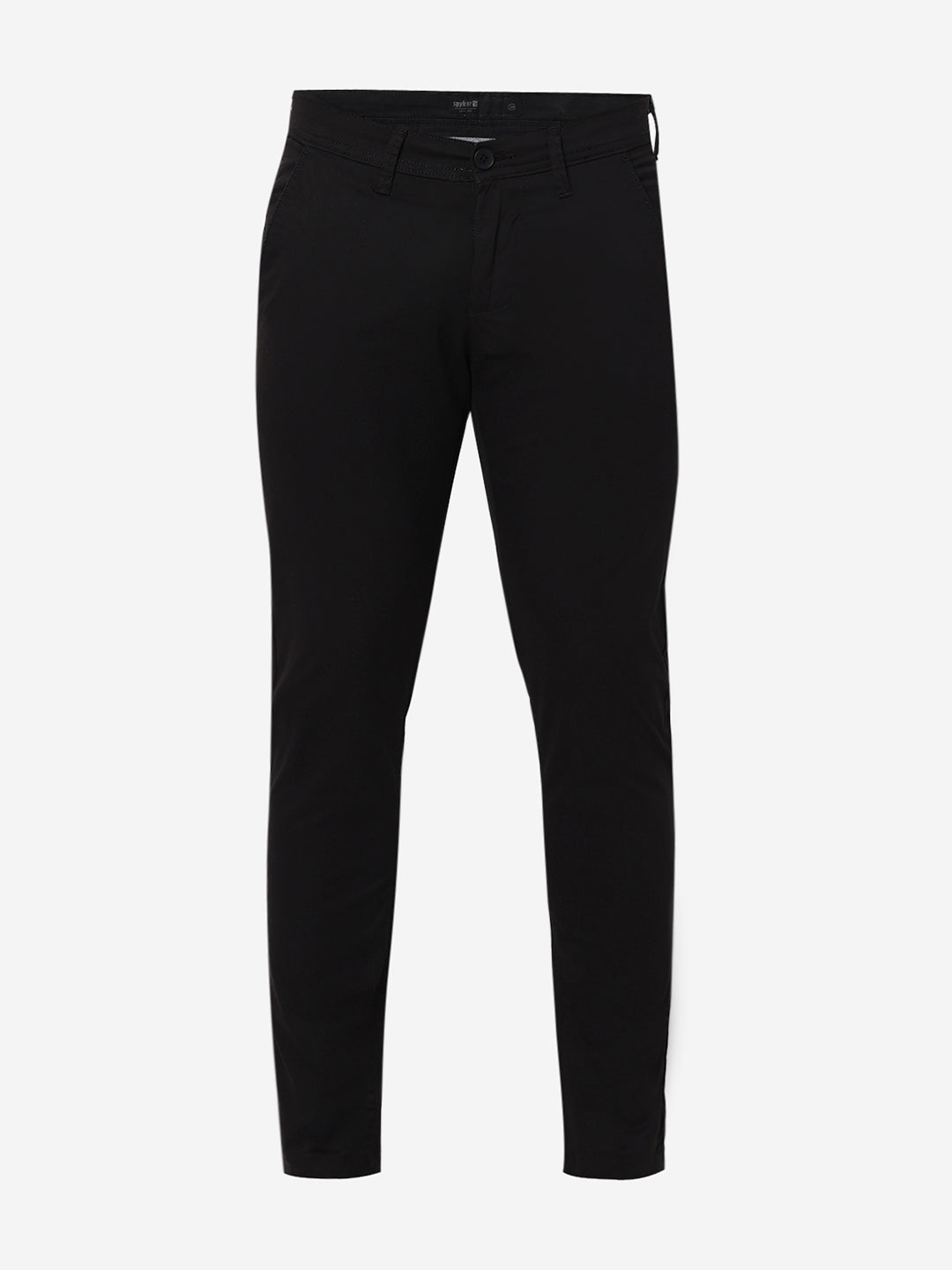 Spykar Black Mid Rise Slim Fit Casual Trouser For Men